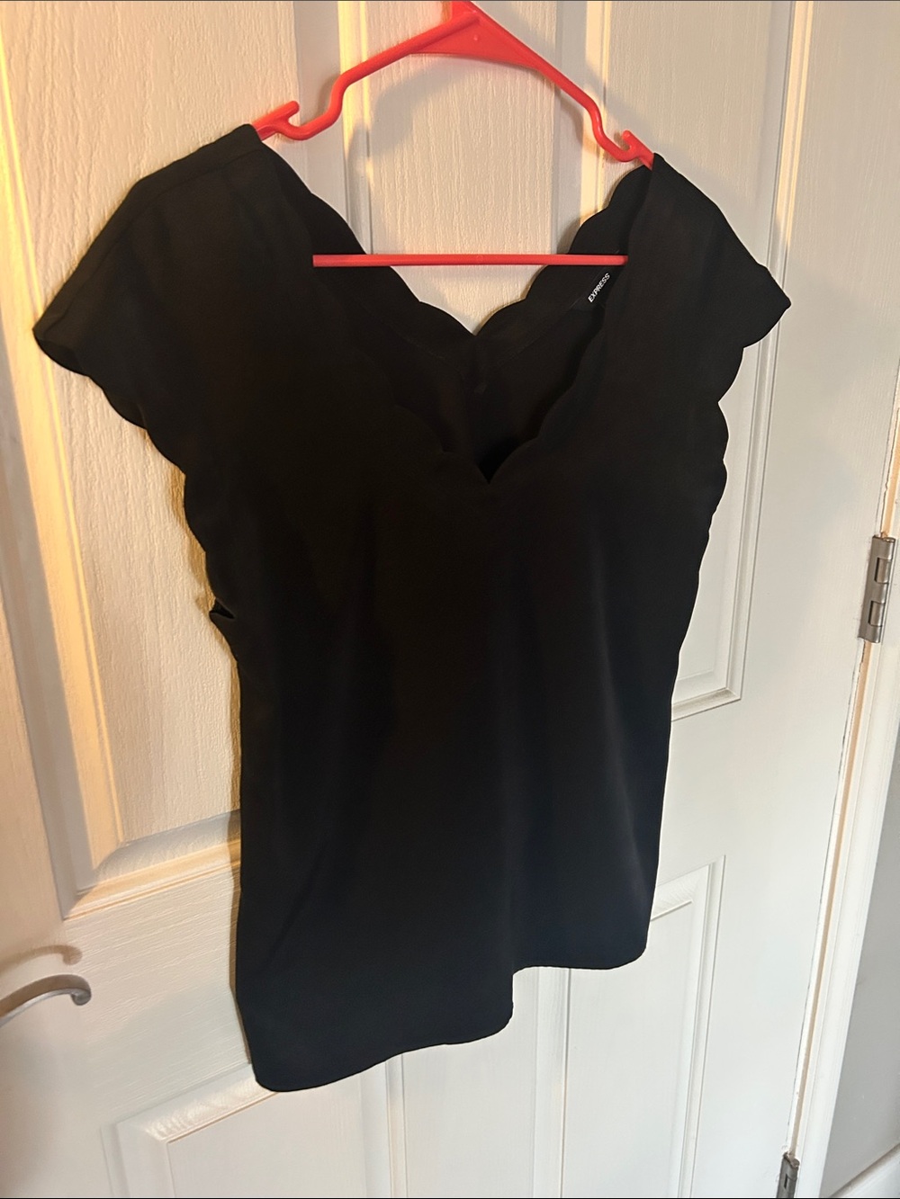Express Black Scalloped V-Neck Blouse